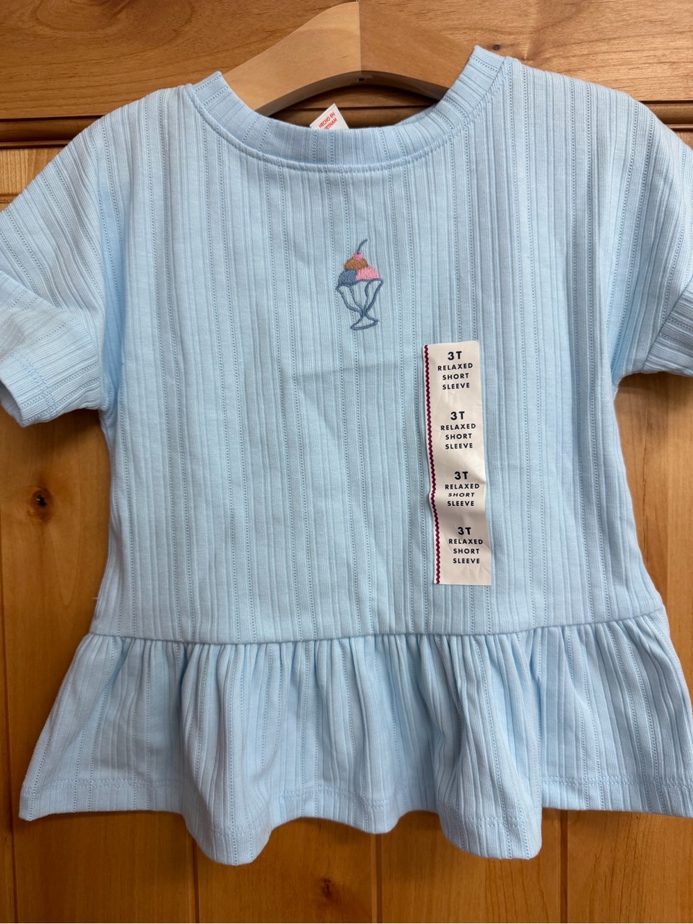 Light Blue Ribbed Peplum Kids Top